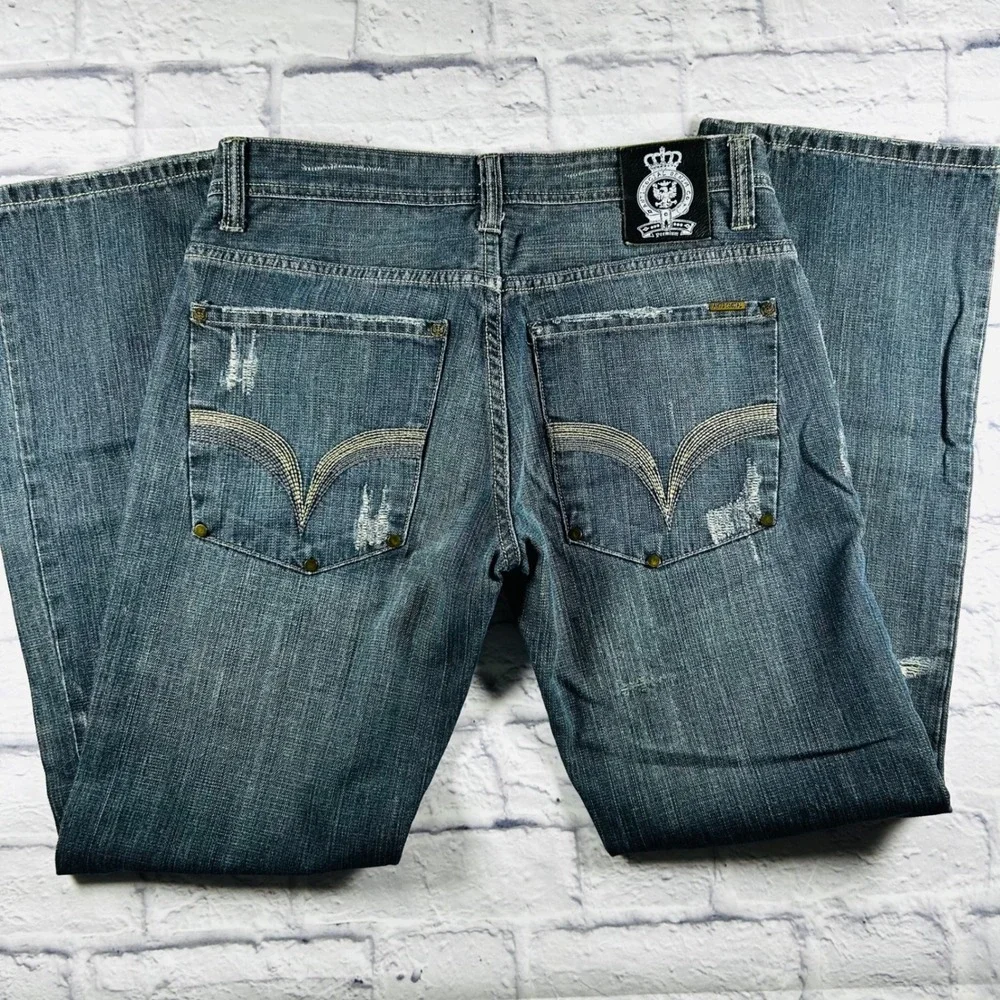 Anti Social Men Distressed Jeans Medium Wash 100% Cotton Straight Leg Size 31x31